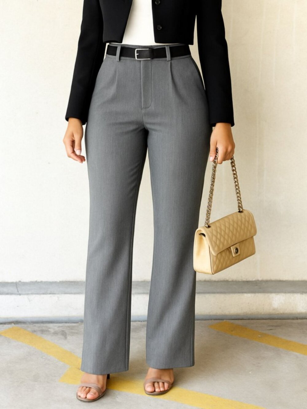 Lulus Gray Tailored Dress Pants Wide Leg Split Hem Trousers Work Career Womens S